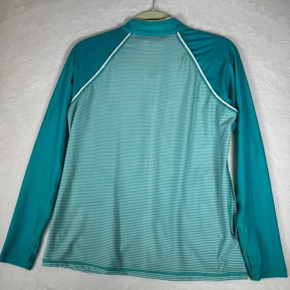 UV Skinz UPF 50+ Sunwear Jacket Womens Medium Teal Striped Full Zip Rash Guard - Picture 2 of 10